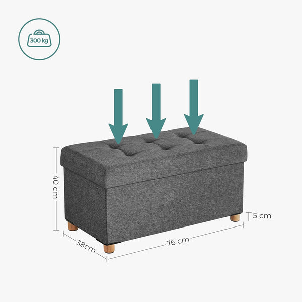 SONGMICS Taburet pliabil cu sezut moale, spatiu de depozitare, maxim 300kg, 76x38x40cm, gri inchis