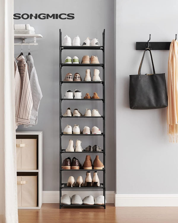 SONGMICS Raft de depozitare pantofi pe 10 niveluri, metal, instalare modulara, 28x45x173cm, negru