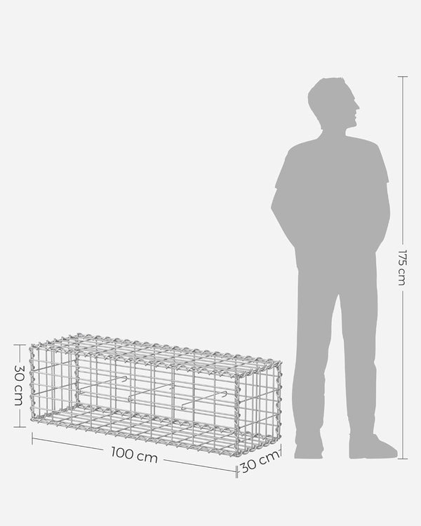 SONGMICS Cos de gabioane pentru pietre, otel galvanizat, 100x30x30cm, argintiu