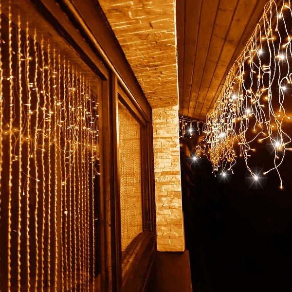 Instalatie luminoasa tip turturi LED exterior/interior, 500 LED-uri alb cald cu flash alb rece, 20 m, IP44, conectabila