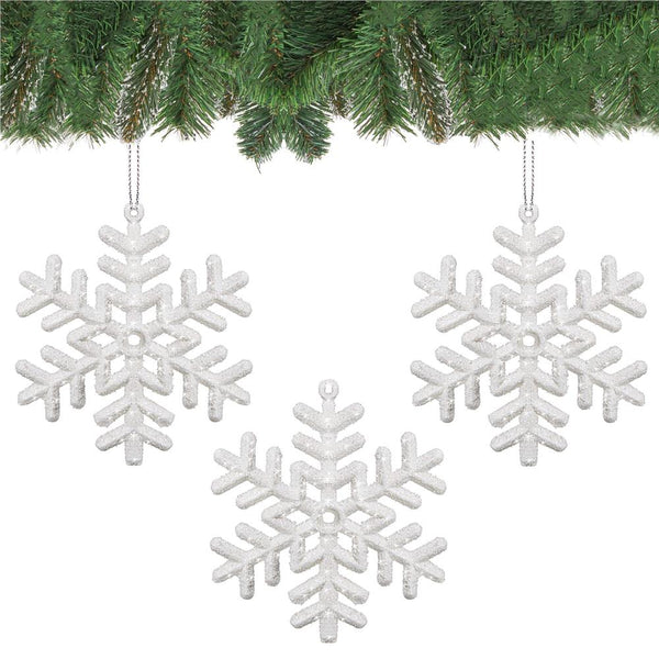 Decoratiune brad fulg de zapada, set 3 bucati, 8cm, alb