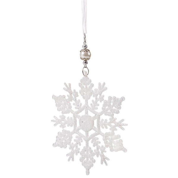 Decoratiune brad fulg de zapada, 13cm, alb cu sclipici