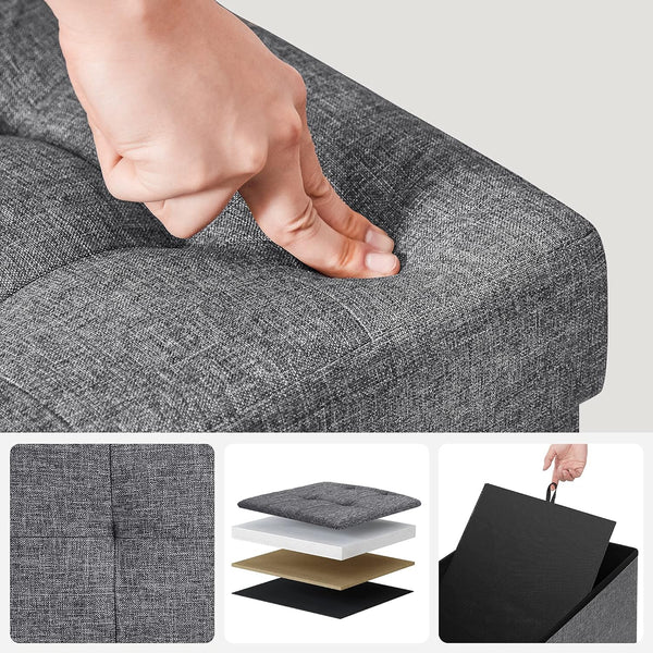 SONGMICS Taburet pliabil cu sezut moale, spatiu de depozitare 120litri, maxim 300kg, 110x38x38cm, gri
