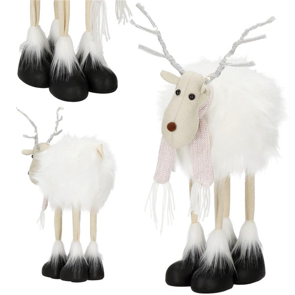 Figurina Craciun, Ren alb cu fular, inaltime 48cm