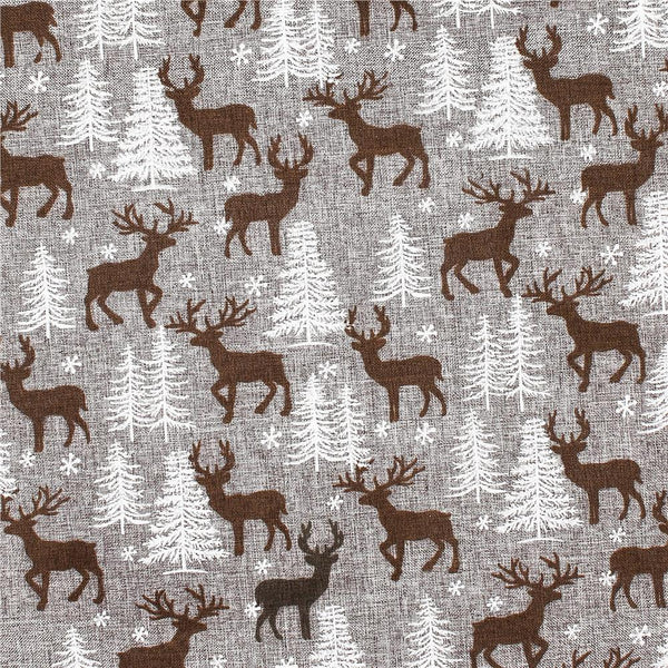 Fata de masa pentru decor, cu motive de Craciun, din stofa, 35x186cm, gri