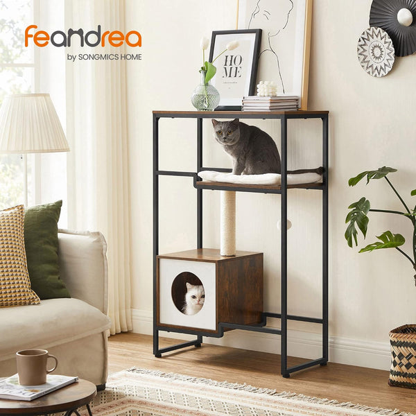 FEANDREA Mobilier 2 in 1 pentru pentru pisici cu ascunzatoare, 74x34x114cm, maro vintage