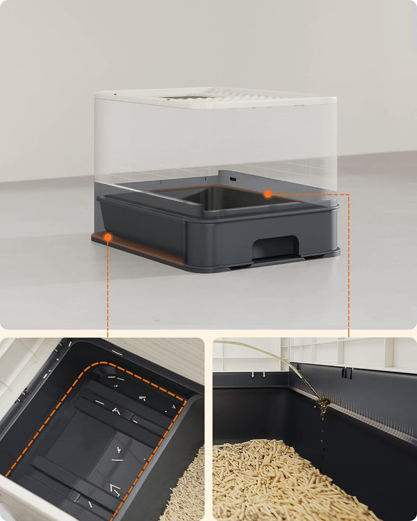 FEANDREA Litiera pentru pisici cu capac, tava extensibila, pentru pisici de pana la 15 kg, 54x43x38cm, bej negru