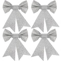 Set 4 ornamente pentru bradul de Craciun, fundita, 13cm, argintiu