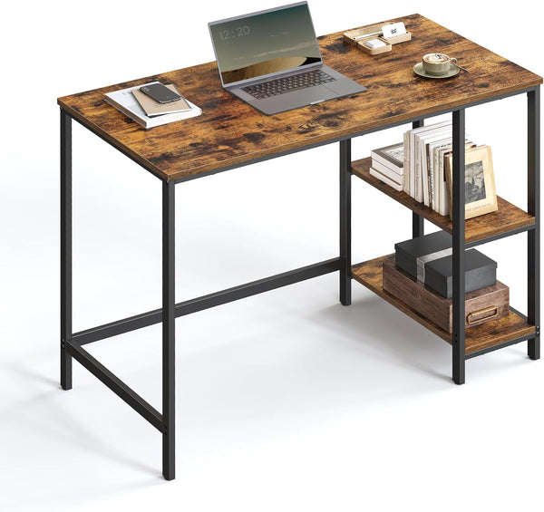 VASAGLE Birou cu 2 rafturi pe stanga sau dreapta, cadru din otel, 50x100x75cm, industrial, maro rustic si negru