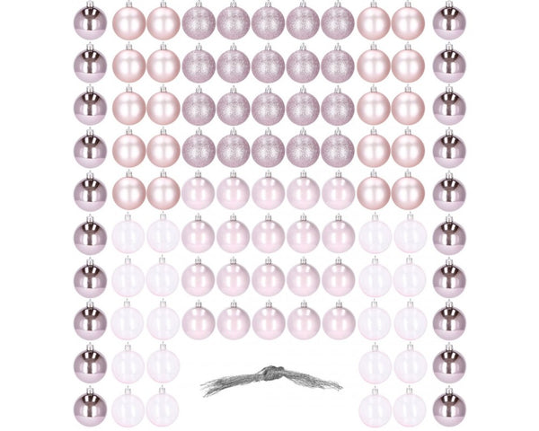 Set globuri de Craciun, 100 bucati, 6cm, roz