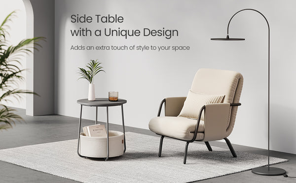 VASAGLE Masuta de cafea rotunda cu cos de stofa, stil modern, 45x50cm, gri