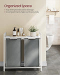 VASAGLE Cos de rufe, 2 compartimente, saci de rufe detasabili, raft, cadru metalic, 2x46L, 73x33x72 cm, alb si gri deschis