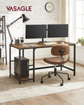 VASAGLE Birou cu 2 rafturi stanga sau dreapta, stil industrial, 60x140x76 cm, maro rustic