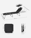 SONGMICS Sezlong pliabil, cu parasolar si tetiera, spatar reglabil in 4 pozitii, maxim 150kg, 193x53x29cm, negru