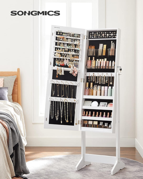SONGMICS Oglinda de podea cu suport, design fara rama, cu spatiu de depozitare, 41x37x152cm, alb