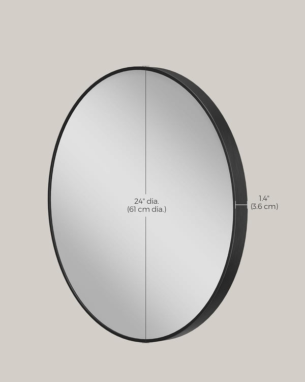 Oglinda de perete SONGMICS, oglinda rotunda, oglinda de baie, diametru 61 cm, cadru metalic, pentru sufragerie, dormitor, baie, hol, negru