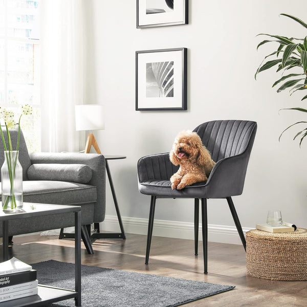 SONGMICS Scaun living tapitat din catifea cu cotiere, sarcina 110 kg, 63x60x85 cm, gri