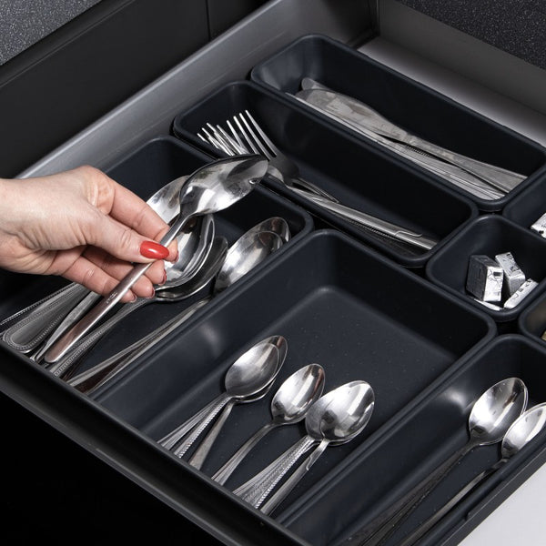 Organizator sertar bucatarie, 8 piese, negru