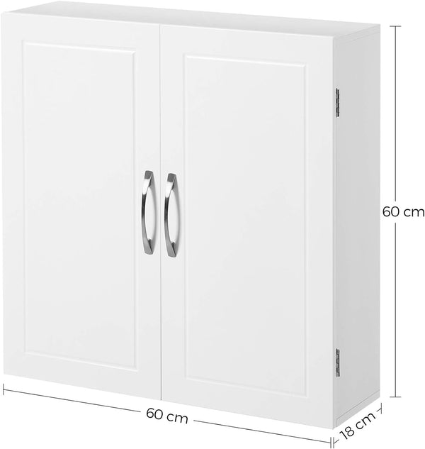 VASAGLE Dulap de baie de perete, cu 2 rafturi reglabile, stil scandinav, 60x18x60cm, alb mat