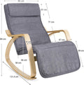 SONGMICS Scaun balansoar din lemn, suport picioare reglabil, maxim 150kg, 55x122x84cm, gri inchis