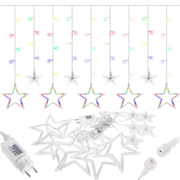 Ghirlanda luminoasa tip perdea cu stelute 138 LED-uri, 2m, pentru interior/exterior, iluminare multicolor