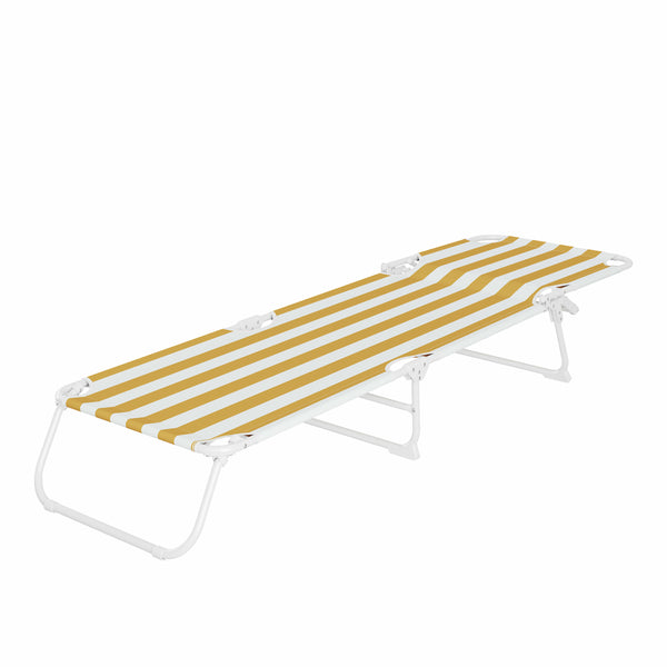 Sezlong pliant Sersimo, 186 x 56 cm, pentru plaja sau gradina, alb galben, capacitate 110kg