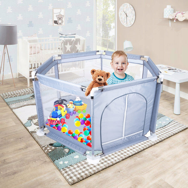 Tarc loc de joaca pentru copii sau bebe, material textil, gri, 130x60cm
