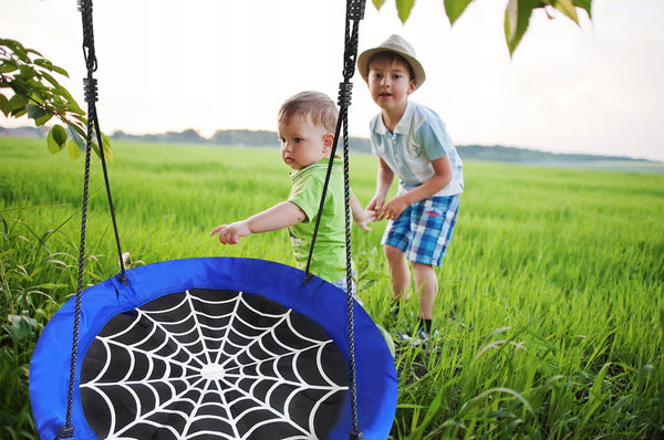 Leagan tip cuib Spider, 100cm, inaltime reglabila, 150 kg, Albastru Negru