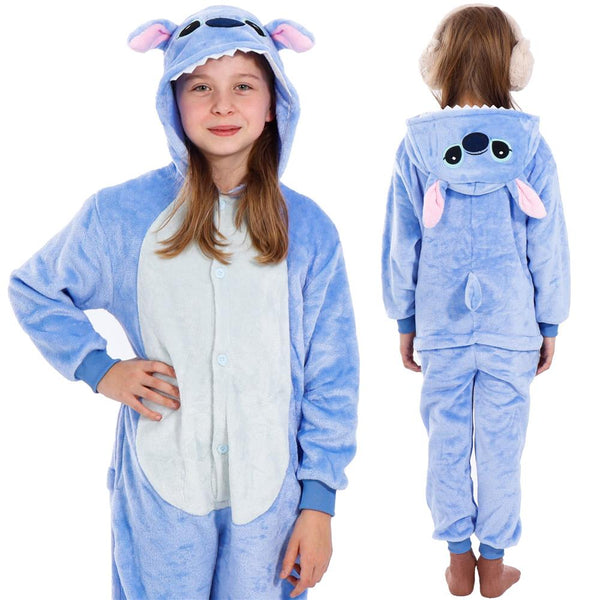 Pijama tip salopeta pentru copii, model stitch, marime 130-140cm