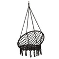 Scaun rotund tip leagan suspendat pentru casa sau gradina, cu franjuri, 150kg, negru