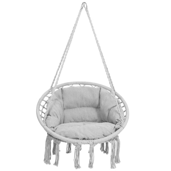 Scaun rotund Sersimo tip leagan suspendat cu perna Confort Plus casa sau gradina, gri