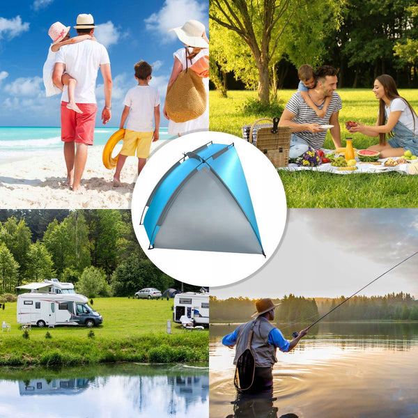 Cort plaja si picnic deschis Sersimo, protectie UV, 220x115x120cm, albastru gri