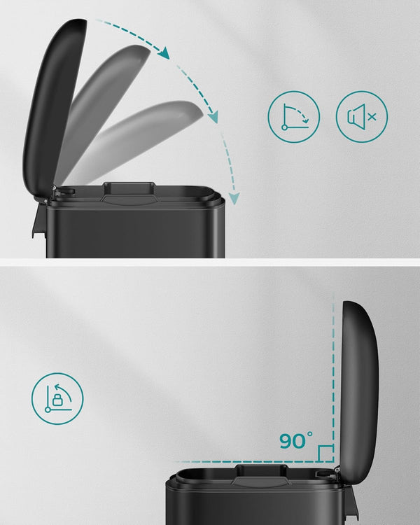 SONGMICS Cos de gunoi din otel, cu pedala si soft-close, galeata interioara, 30 litri, negru