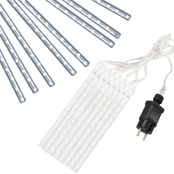 (DL) Instalatie de Craciun, 8 tuburi, 30cm, 144 LED, ploaie de meteoriti, alb