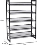 SONGMICS Raft de depozitare pantofi pe 5 niveluri, metal, rafturi plate sau unghiulare reglabile, 31x74x104cm, negru