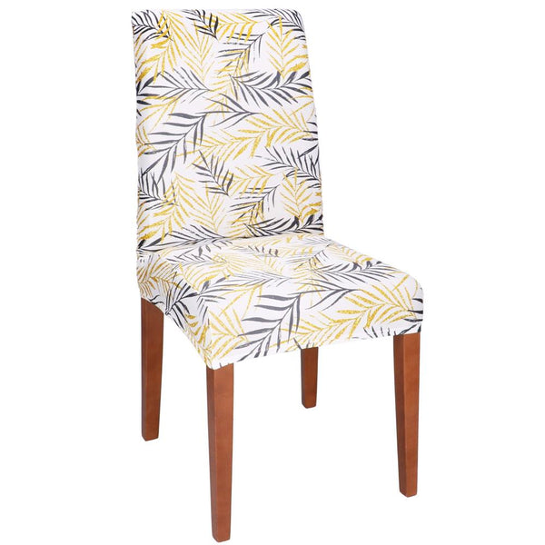 Husa pentru scaun, marime universala, poliester si spandex, 38x70cm, alb, gri si galben
