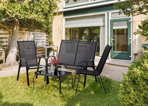 Set mobilier gradina textilene, 2 scaune, 1 canapea si 1 masa, gri inchis