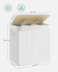 SONGMICS Cos de rufe din bambus, pliabil, cu captuseala detasabila lavabila, 3 compartimente, 150L, 60x40x62cm, alb