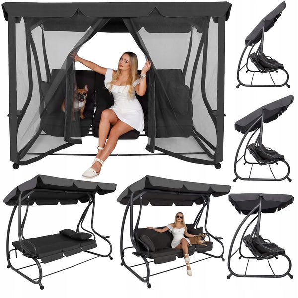 Balansoar leagan pat 3 persoane Sersimo Corsica, cu plasa anti-insecte, sarcina 320kg