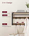 VASAGLE Cuier de perete cu raft de depozitare, 10 carlige, 30x80x42 cm, maro rustic