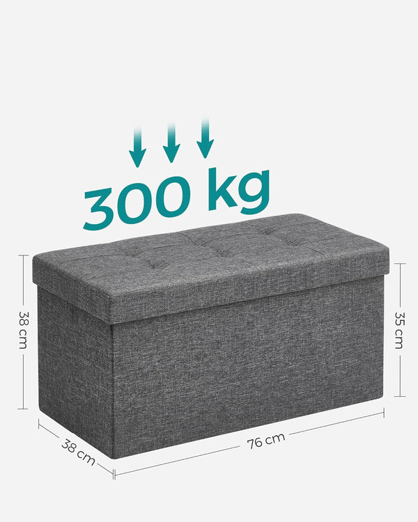 SONGMICS Taburet pliabil cu sezut moale, spatiu de depozitare 80litri, maxim 300kg, 76x38x38cm, gri inchis