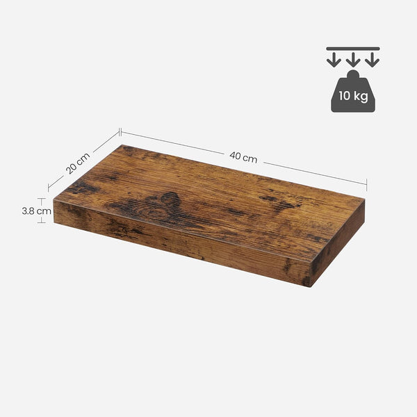 VASAGLE Raft de perete suspendat plutitor, MDF, sistem montare inclus, 40x20x4cm, vintage maro