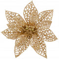 Set 10 ornamente pentru bradul de Craciun, stea Poinsettia, 14cm, auriu