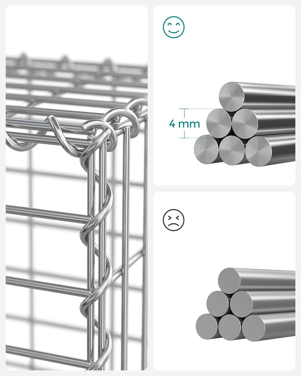 SONGMICS Cos de gabioane pentru pietre, otel galvanizat, 100x90x30cm, argintiu