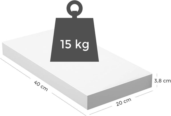 VASAGLE Raft de perete suspendat plutitor, MDF, sistem montare inclus, 40x20x4cm, alb