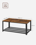 VASAGLE Masuta de cafea, cu cadru metalic, raft de depozitare, pentru living, 45x106x60cm, stil industrial, maro rustic