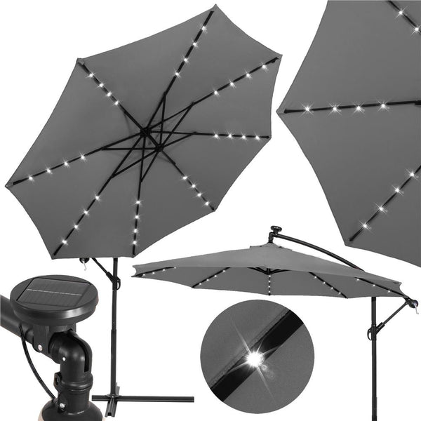 Umbrela de gradina cu brat lateral banana, iluminare LED, cu husa, 300cm, gri