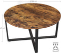 VASAGLE Masa de cafea rotunda, stil industrial, cadru metalic si blat lemn, 88x88x47cm, maro rustic si negru