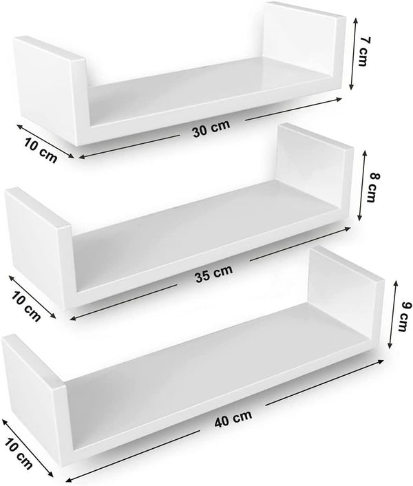 SONGMICS Rafturi plutitoare de perete, set 3 bucati, MDF, 30, 35 si 40 cm, alb