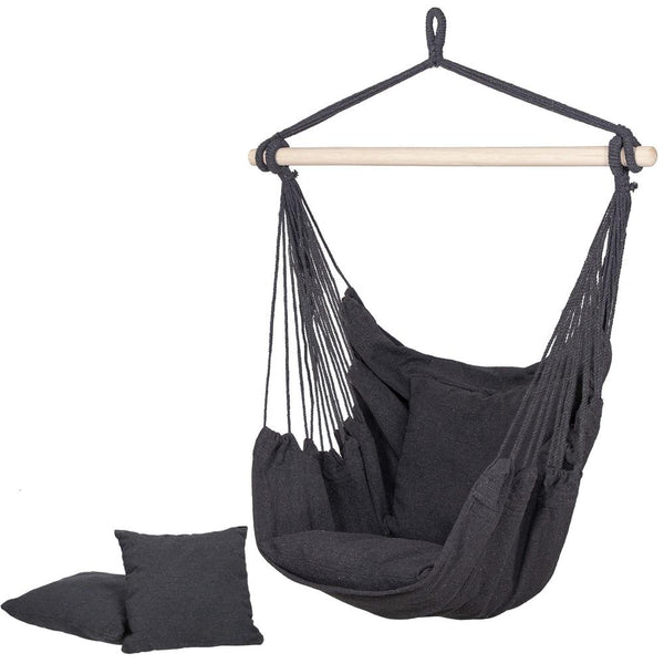 Hamac tip leagan suspendat pentru casa sau gradina, gri inchis cu perne, 130x100cm, 150kg